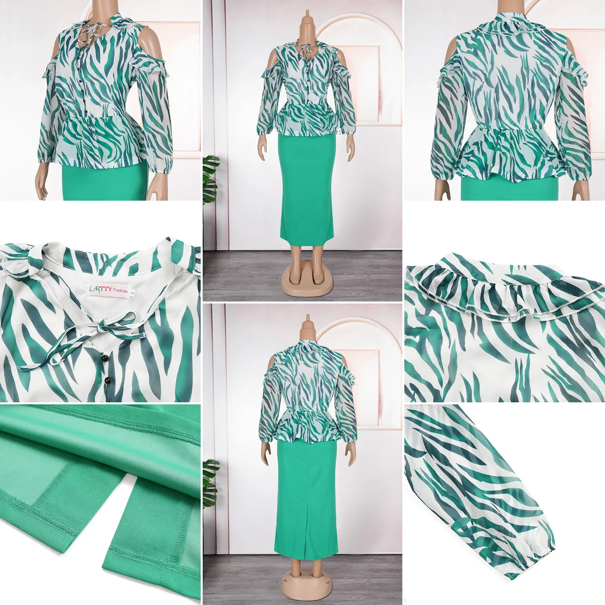 Robe Africaine 2 Pièces Femme | Col V, Manches Longues, Imprimé Wax, Élégante & Chic
