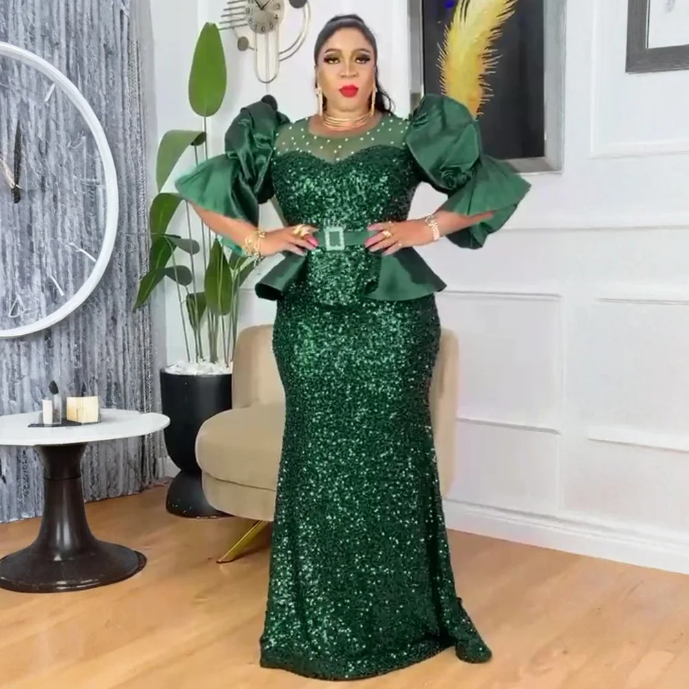 Robe de Soirée Sirène Luxe S10716 – Paillettes, Perles & Ceinture | Toutes Saisons