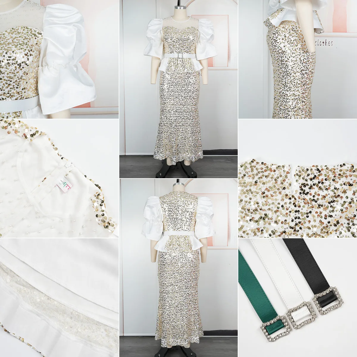 Robe de Soirée Sirène Luxe S10716 – Paillettes, Perles & Ceinture | Toutes Saisons