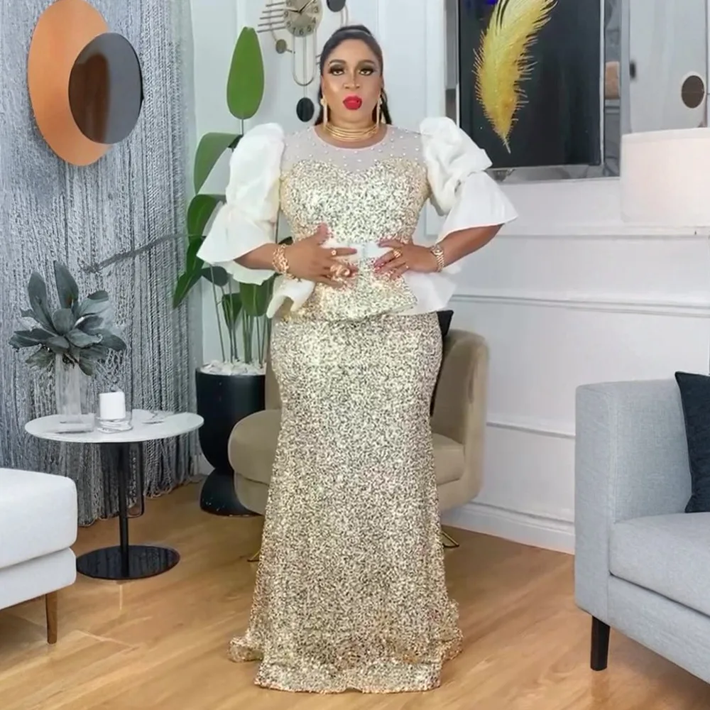 Robe de Soirée Sirène Luxe S10716 – Paillettes, Perles & Ceinture | Toutes Saisons
