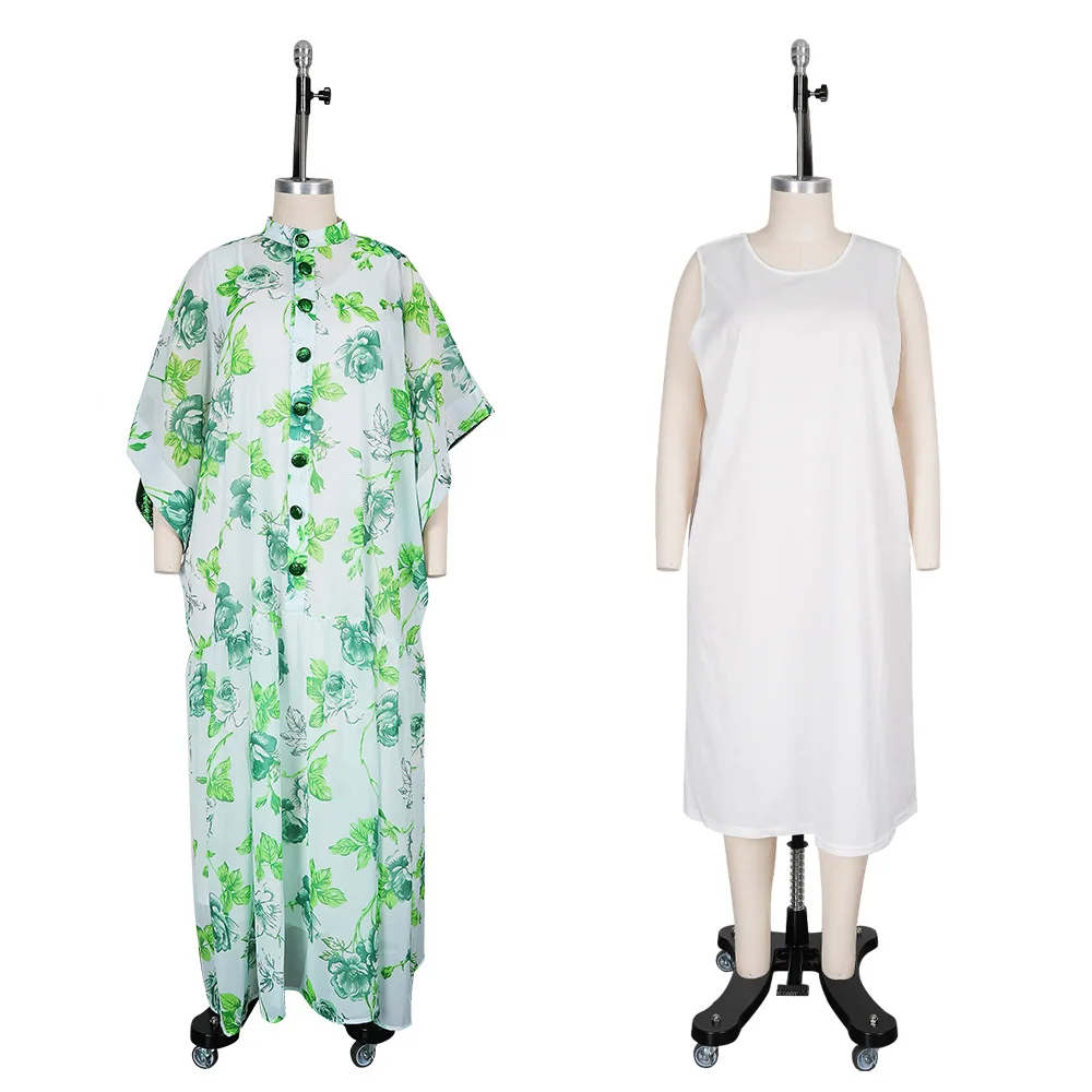 Robe Africaine Grande Taille Femme – Mousseline Imprimée, Manches Chauve-Souris, Longue & Élégante