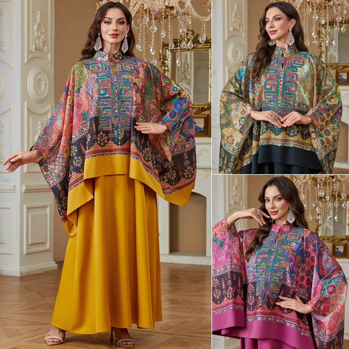 Abaya AB553 Brodée Manches Chauve-Souris + Robe Intérieure – Élégance Islamique