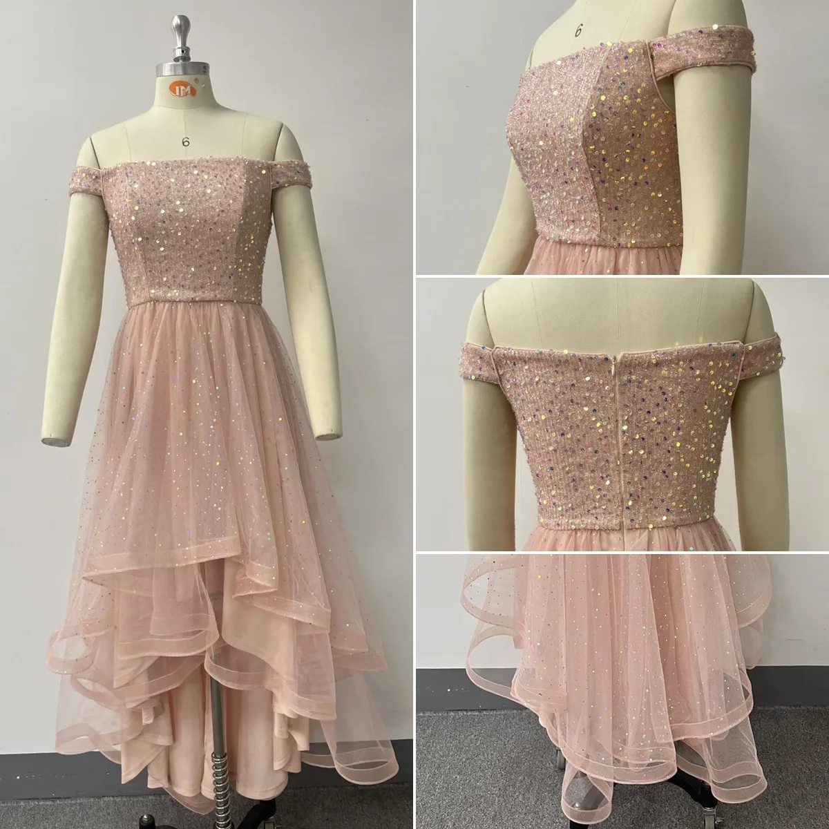 Robe de Soirée Luxe à Sequins TW00209 – Une Épaule, Multi-Couches, Coupe Princesse Maxi