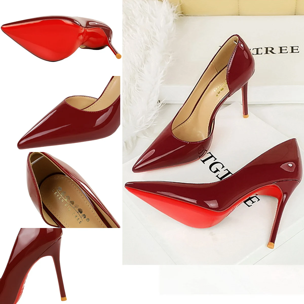 Escarpins à talons aiguilles BIGTREE Y9265 – Cuir verni bout pointu, soirée & mariage