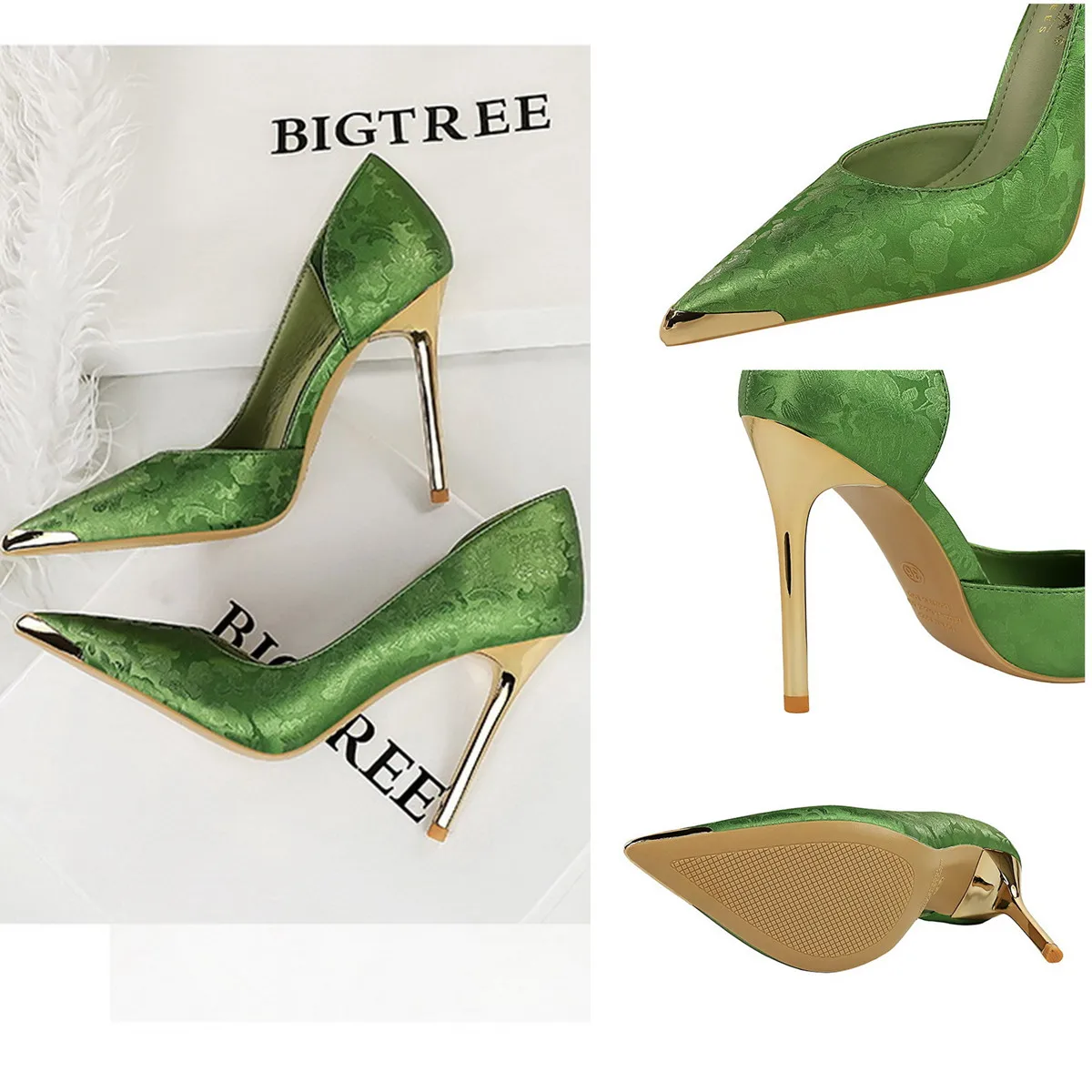 Escarpins Satin Bout Pointu Métal | Talons Aiguilles Cérémonie & Mariage BIGTREE
