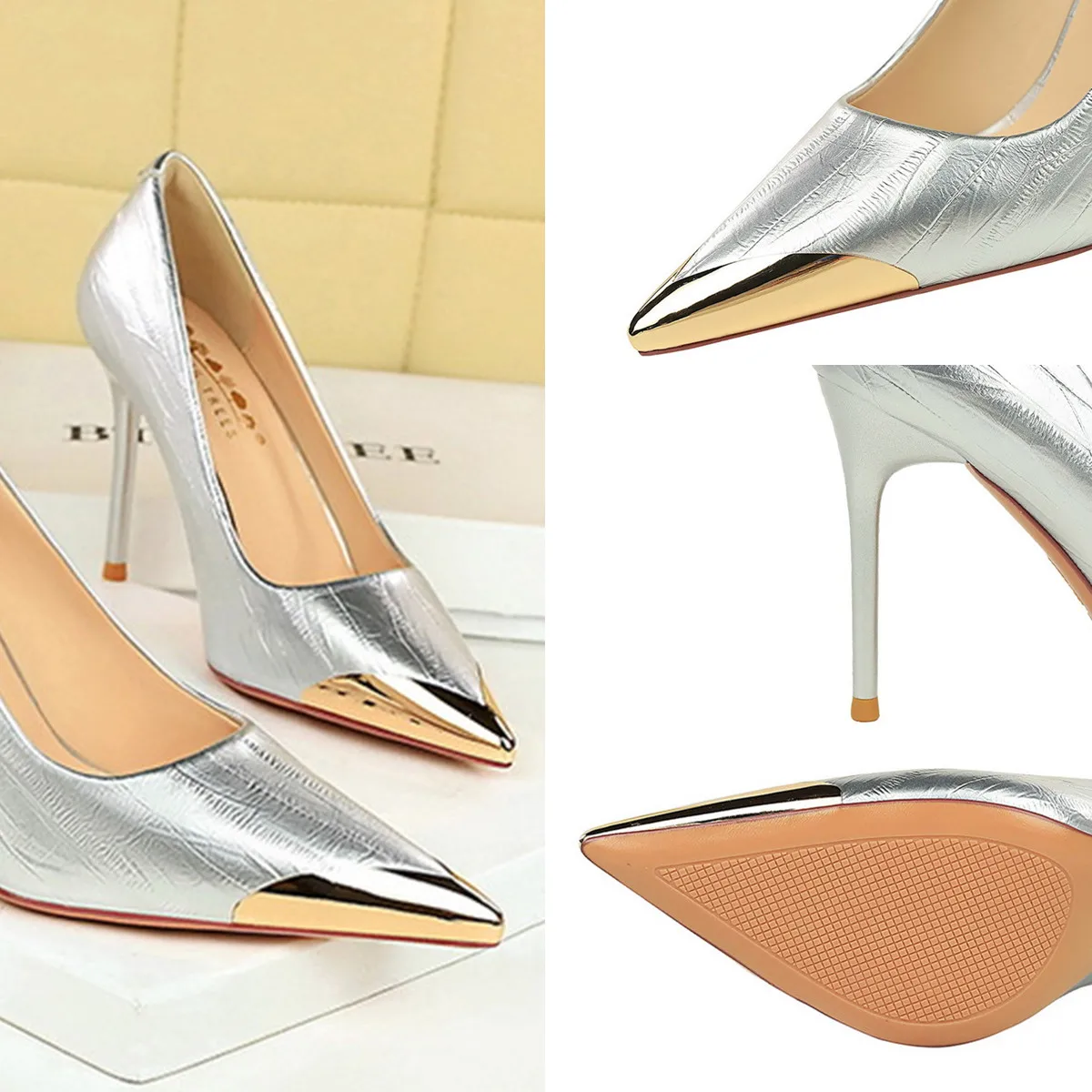 Escarpins Pointus à Talons Hauts 10,5cm – Chaussures Élégantes Femme Bout Métal