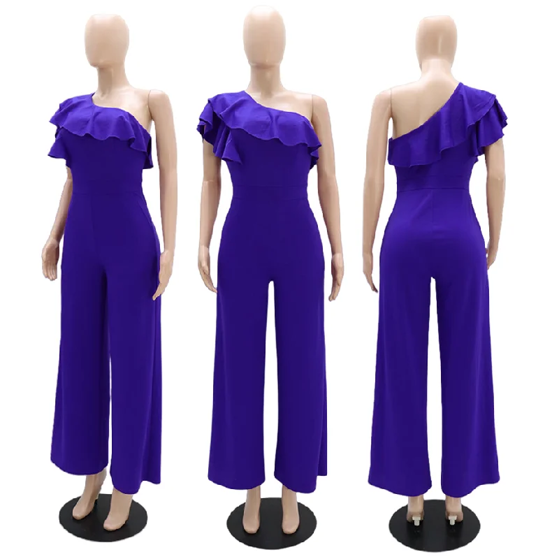 Combinaison Femme Asymétrique À Volants | Une Épaule | Taille Haute | Coupe Ample