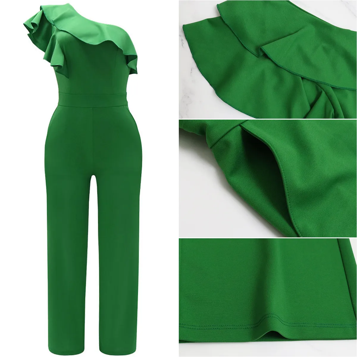 Combinaison Femme Asymétrique À Volants | Une Épaule | Taille Haute | Coupe Ample