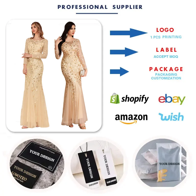 Robe Sirène Luxe à Sequins – Maille Élégante Manches Longues Col Rond | Soirée & Banquet