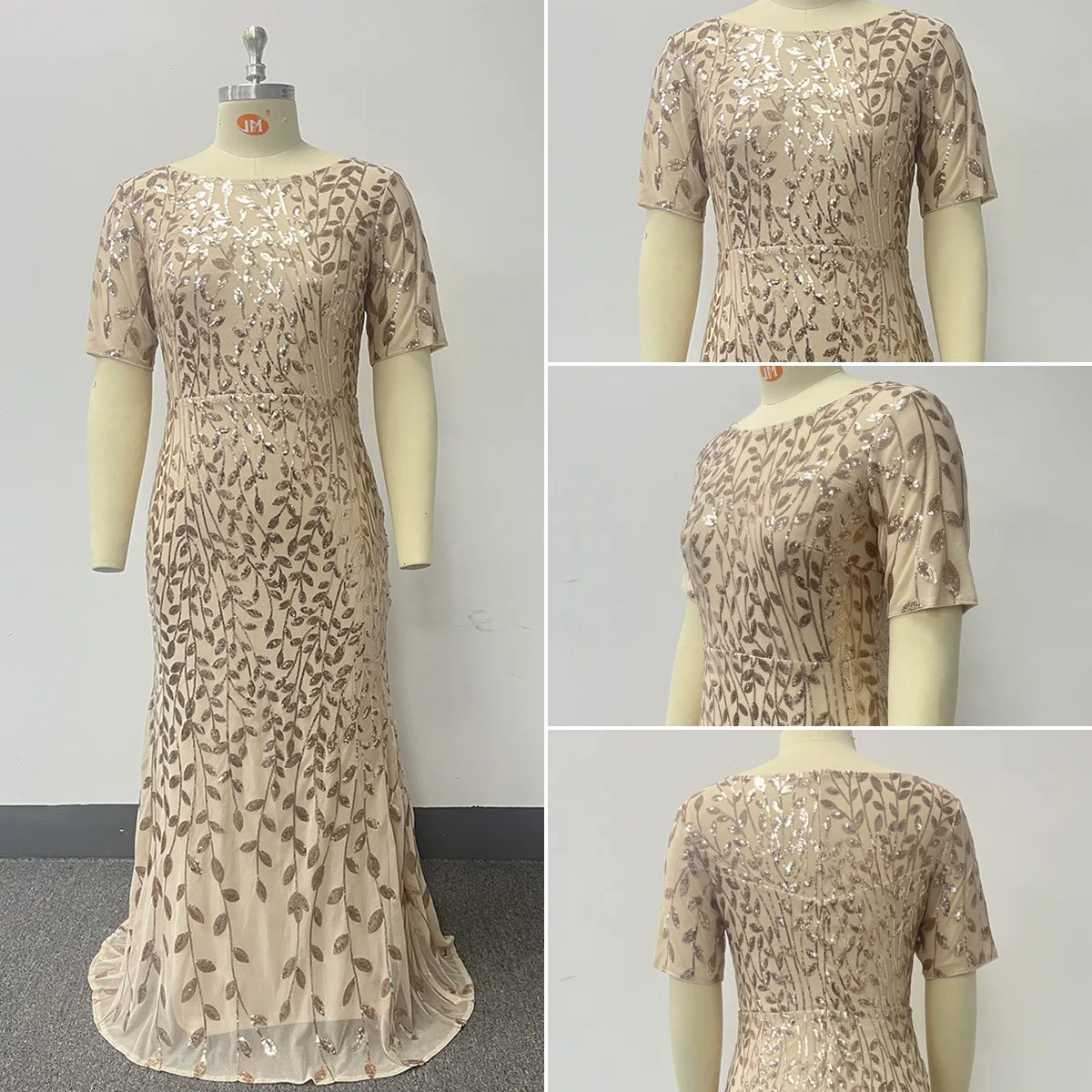 Robe Sirène Pailletée Luxueuse Grande Taille – Soirée & Fête, Manches Courtes, Col Rond