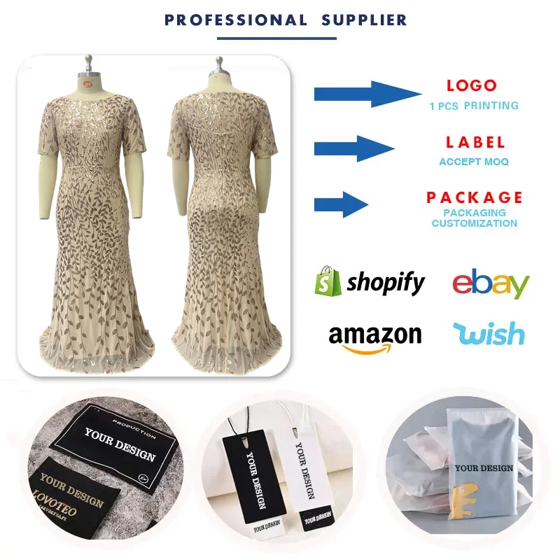 Robe Sirène Pailletée Luxueuse Grande Taille – Soirée & Fête, Manches Courtes, Col Rond