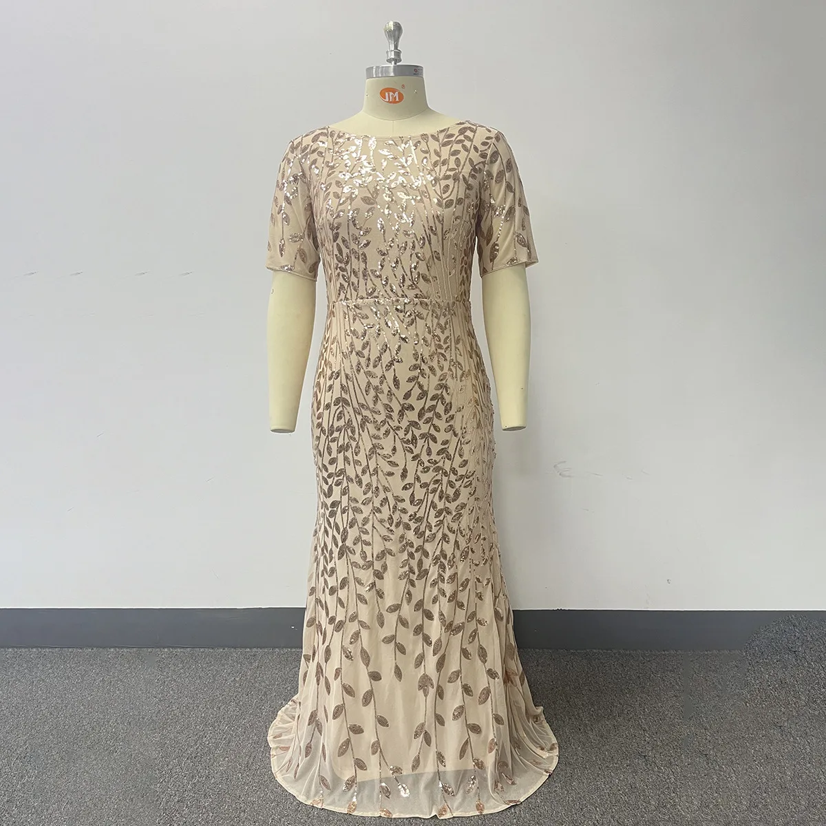 Robe Sirène Pailletée Luxueuse Grande Taille – Soirée & Fête, Manches Courtes, Col Rond