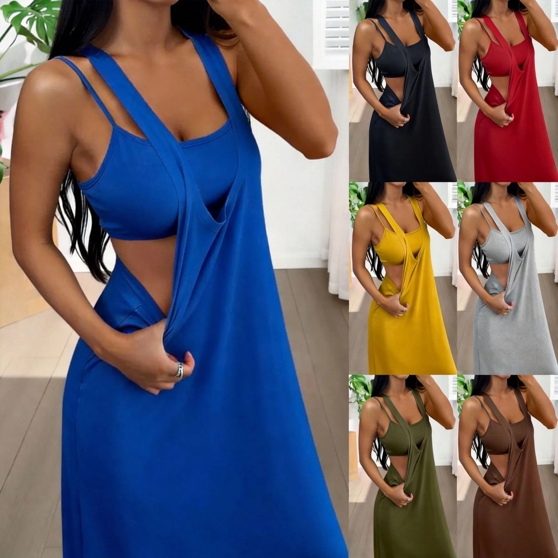 Robe Maxi Femme Col Carré Bretelles Fines – Élégante & Sexy | BYJ262