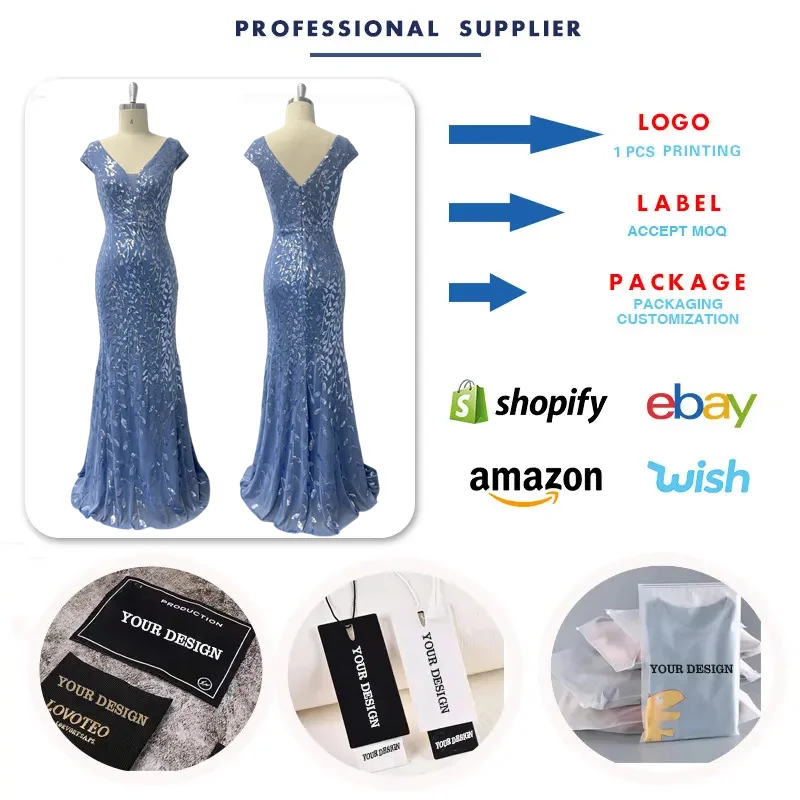 Robe Sirène Longue à Paillettes Col V – Élégante & Glamour pour Soirée