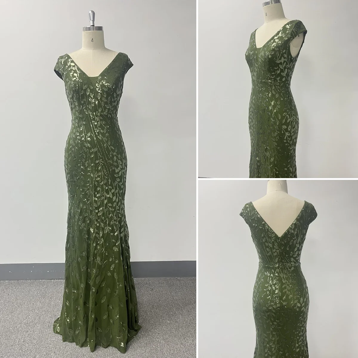 Robe Sirène Longue à Paillettes Col V – Élégante & Glamour pour Soirée