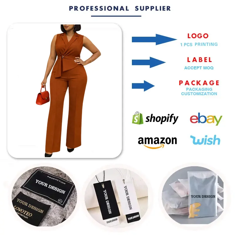 Combinaison femme élégante sans manches col V, jambes larges, taille haute – Collection Été
