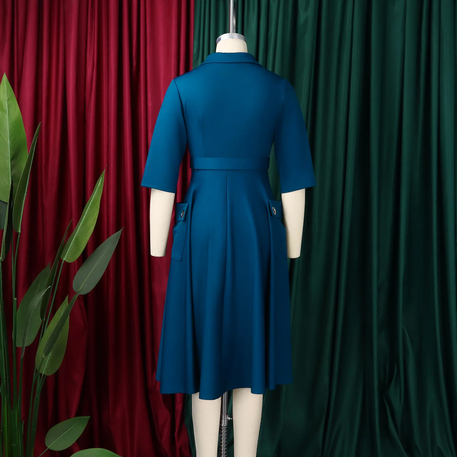 Robe de travail élégante col V manches mi-longues – Ligne A empire, toutes saisons D3341