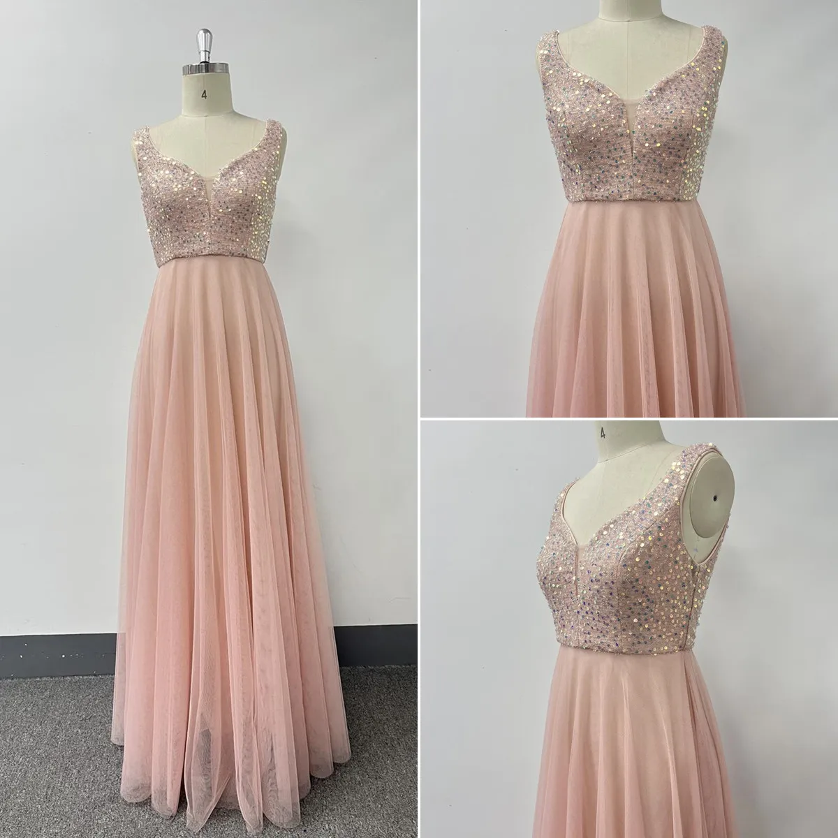 Robe de soirée longue à sequins col en V – Élégante & Glamour TW00156