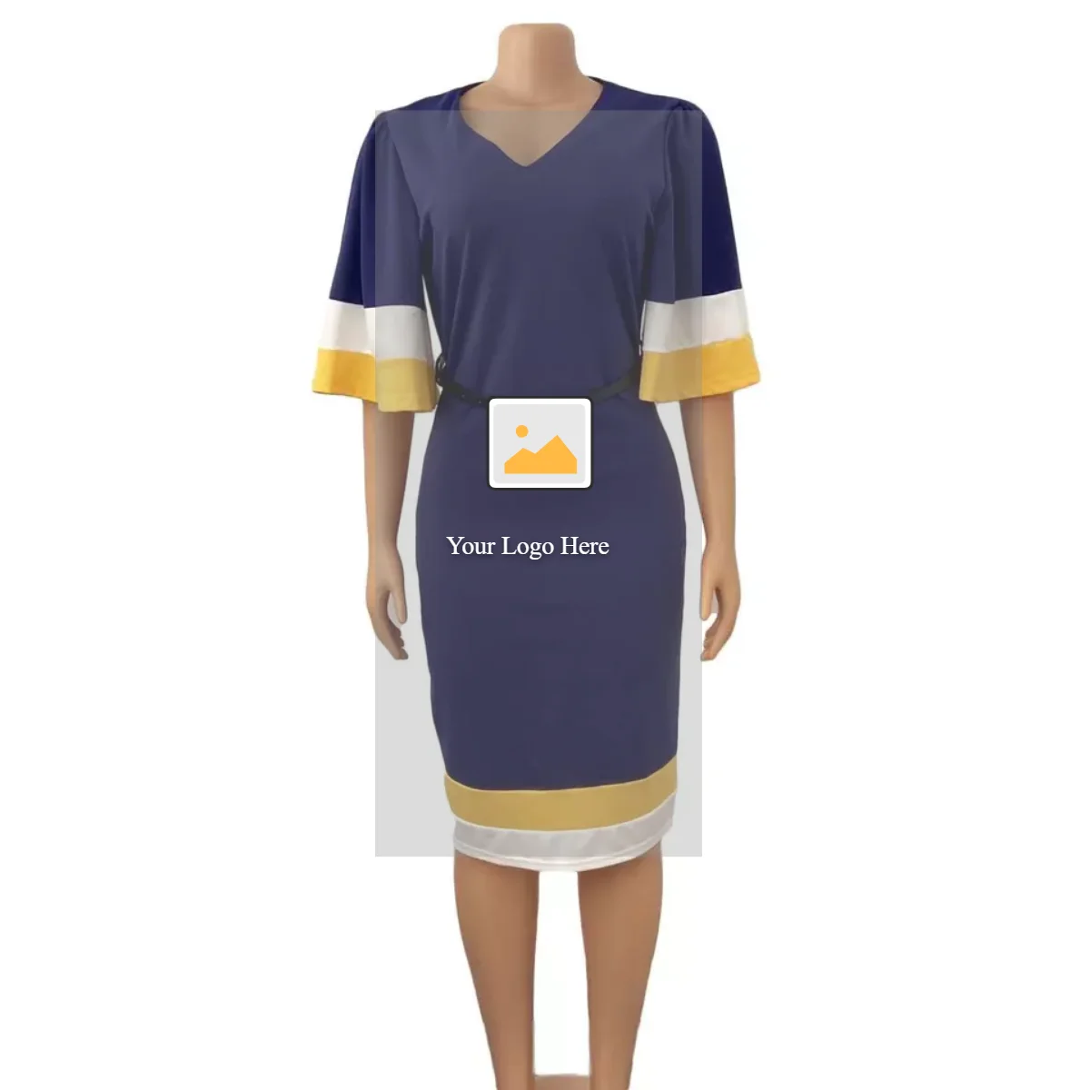 Robe Midi Élégante Col V Plissée – Style Bureau & Décontracté pour Femme