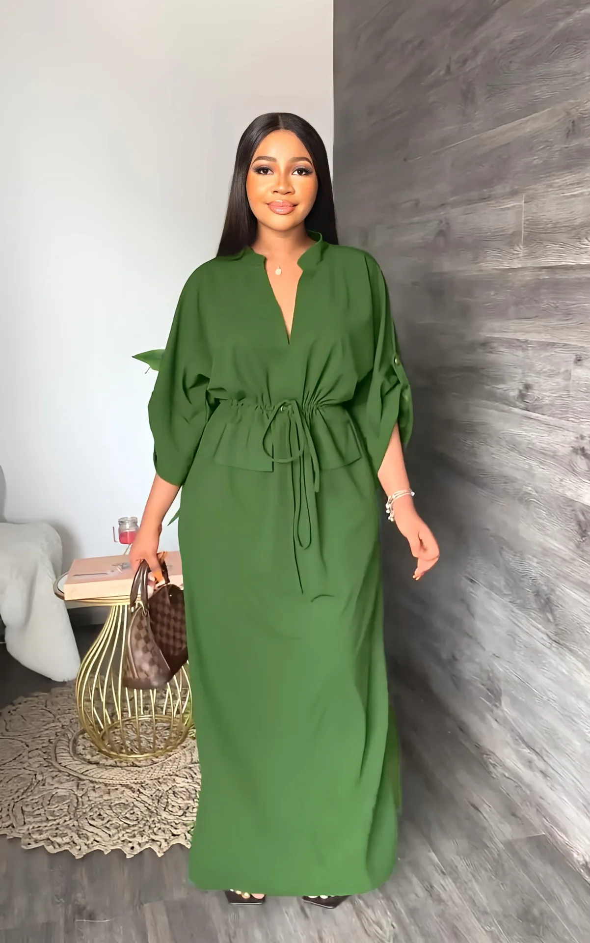 Robe Maxi Femme Col V Fente Latérale – Élégante & Décontractée | Bureau & Casual