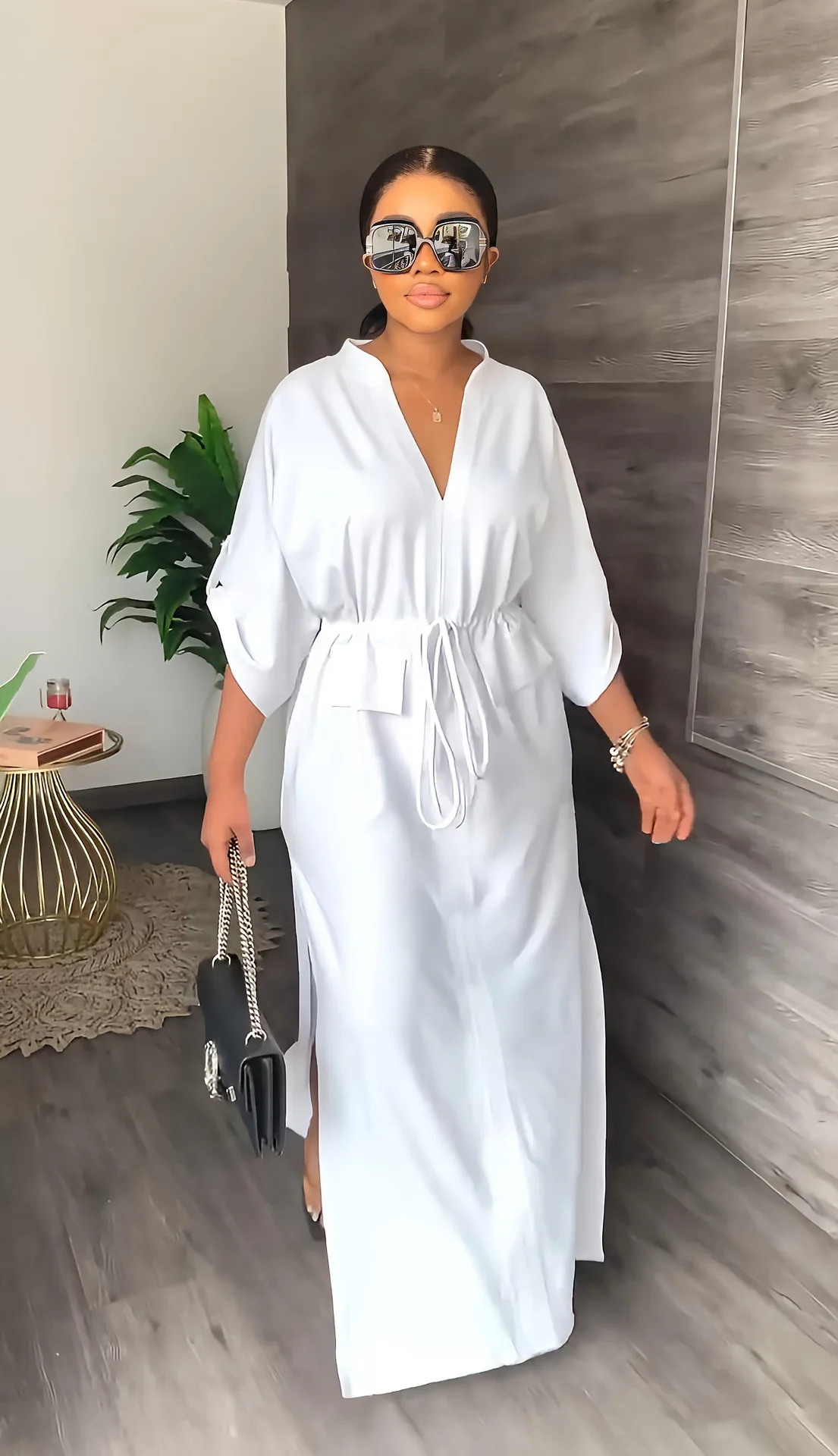 Robe Maxi Femme Col V Fente Latérale – Élégante & Décontractée | Bureau & Casual
