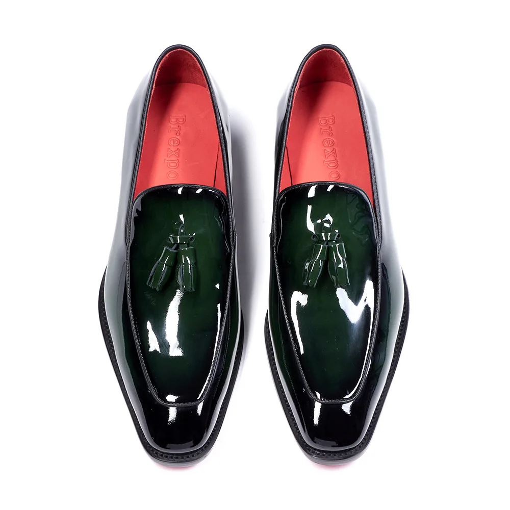 Mocassins homme cuir véritable à pompons – Bout pointu, semelle rouge, fait main | 509-A38