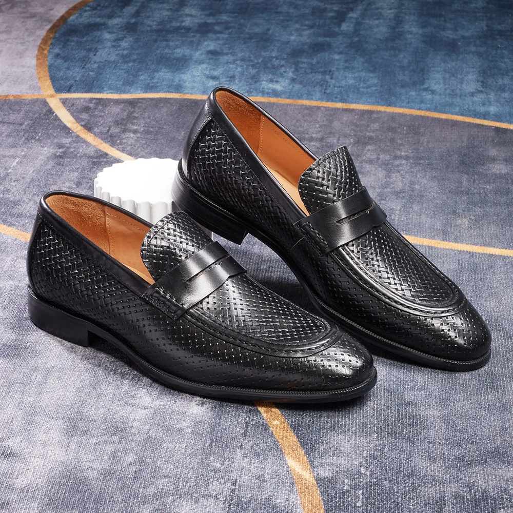Chaussures homme cuir véritable tressé peint à la main – Modèle 3618-60