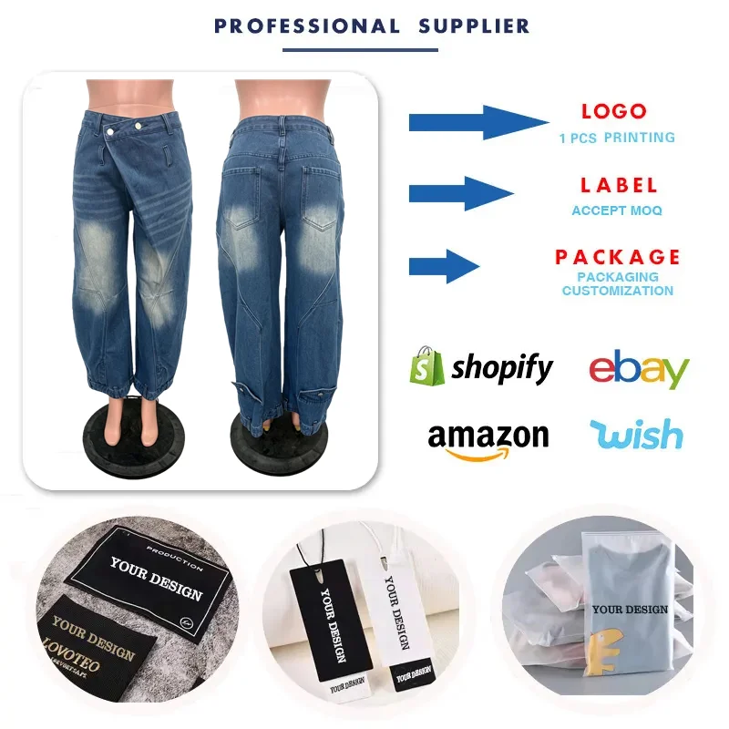 Jean Baggy Femme Taille Haute Délavé Asymétrique – Style Streetwear Y2K