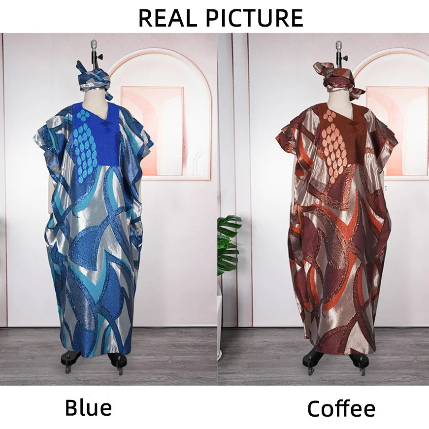 Robe Dashiki Africaine Grande Taille Femme – Brodée, Strass, Jacquard + Foulard