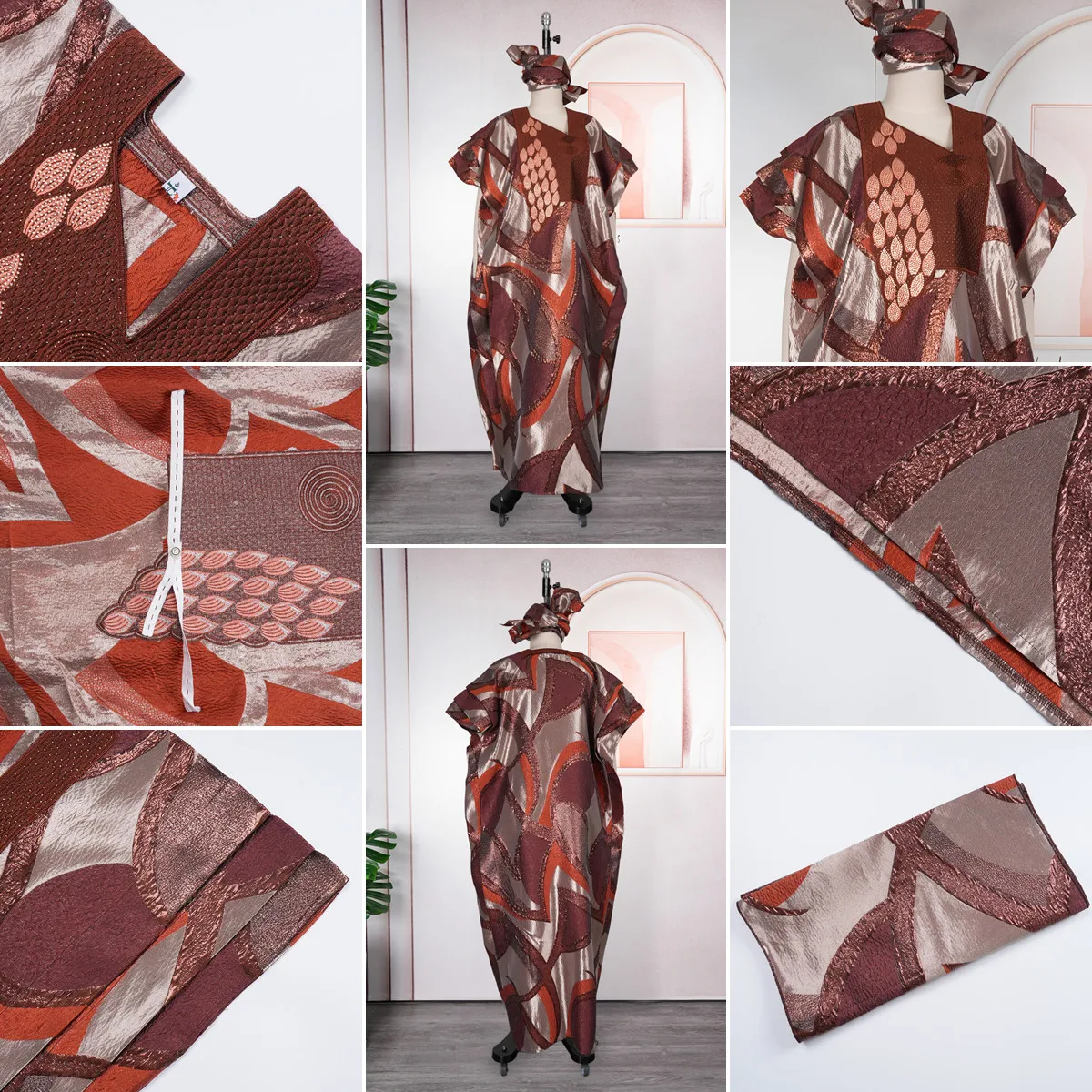 Robe Dashiki Africaine Grande Taille Femme – Brodée, Strass, Jacquard + Foulard