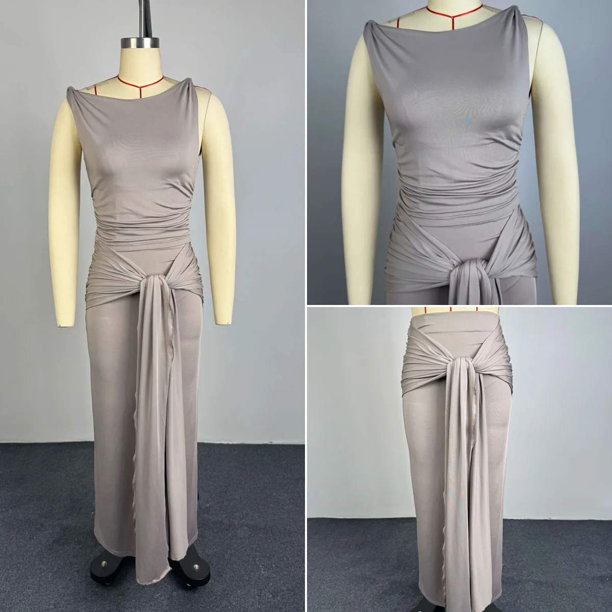 Ensemble 2 pièces femme – Haut sans manches & jupe longue à lacets | Ref HK73892