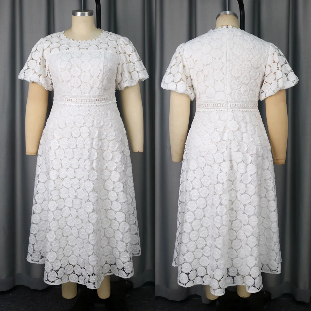 Robe Africaine Grande Taille Femme – Dentelle Manches Bouffantes Maxi A-Line