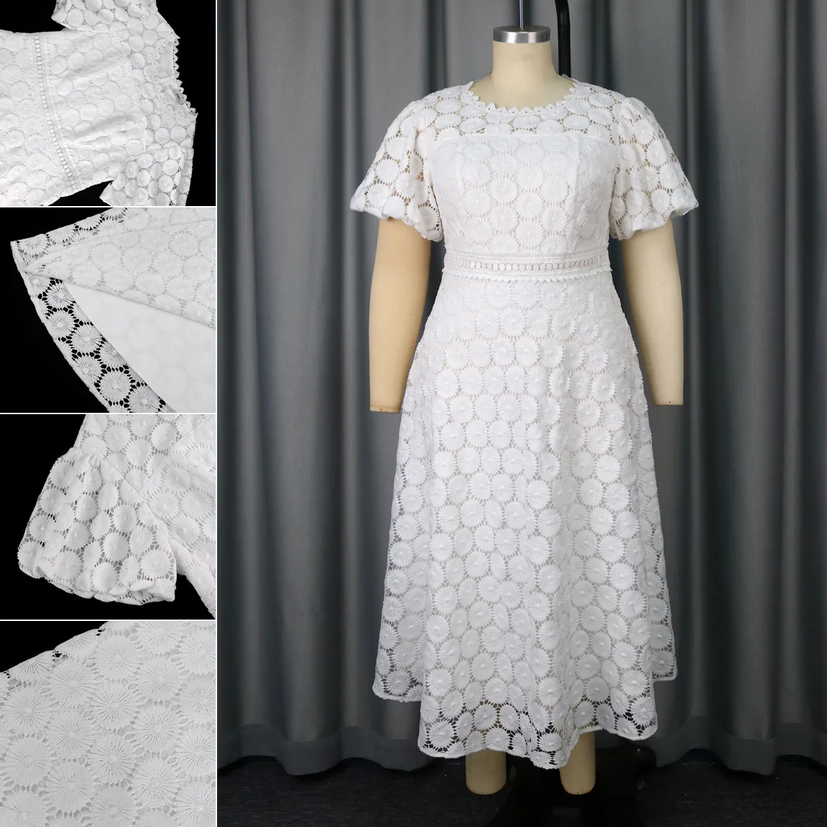 Robe Africaine Grande Taille Femme – Dentelle Manches Bouffantes Maxi A-Line
