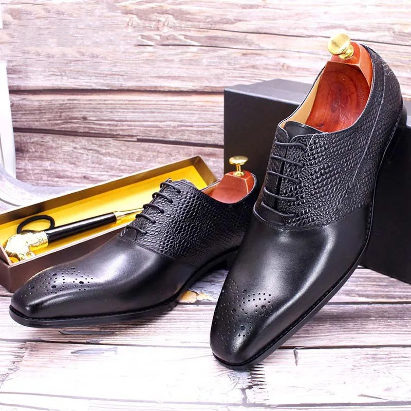 Chaussures Oxford en cuir véritable pour hommes – Élégance sculptée pour bureau & mariage