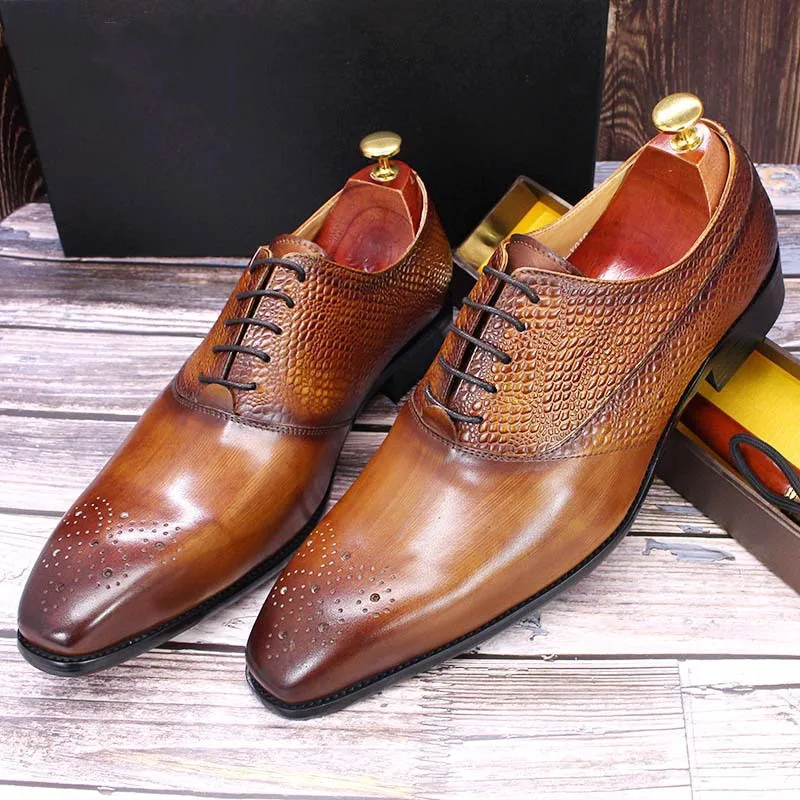 Chaussures Oxford en cuir véritable pour hommes – Élégance sculptée pour bureau & mariage