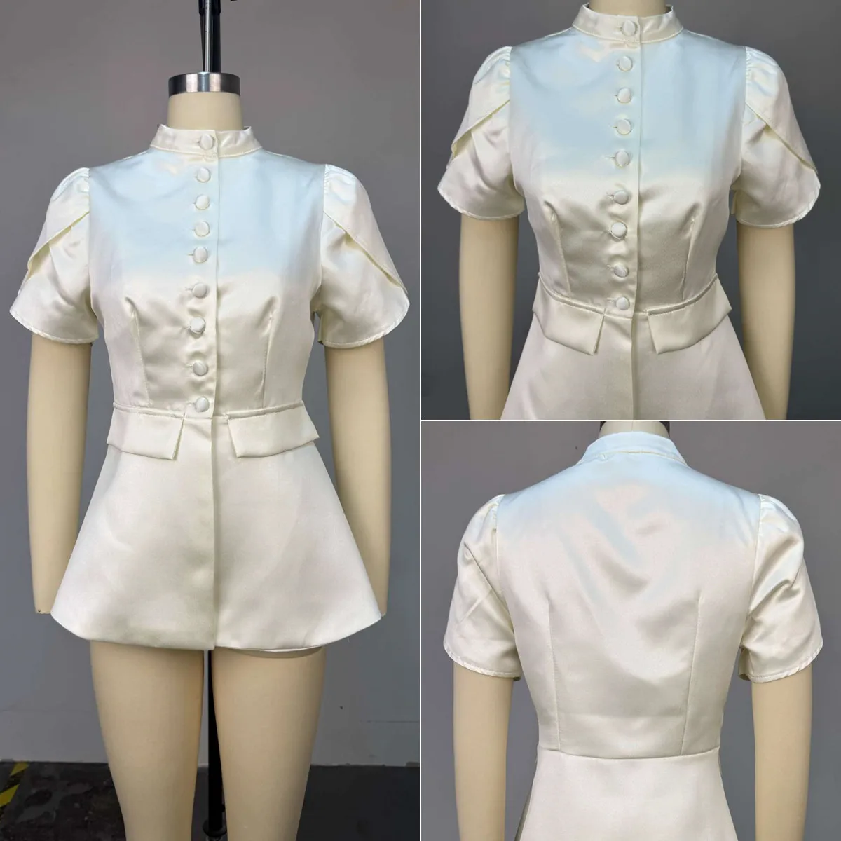 Blazer Femme Manches Courtes Col Montant Coupe Ajustée TR1929 – Élégant & Respirant