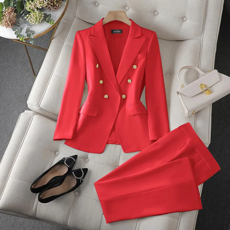 Ensemble Blazer Double Boutonnage + Pantalon Femme – Tenue Bureau Élégante X892