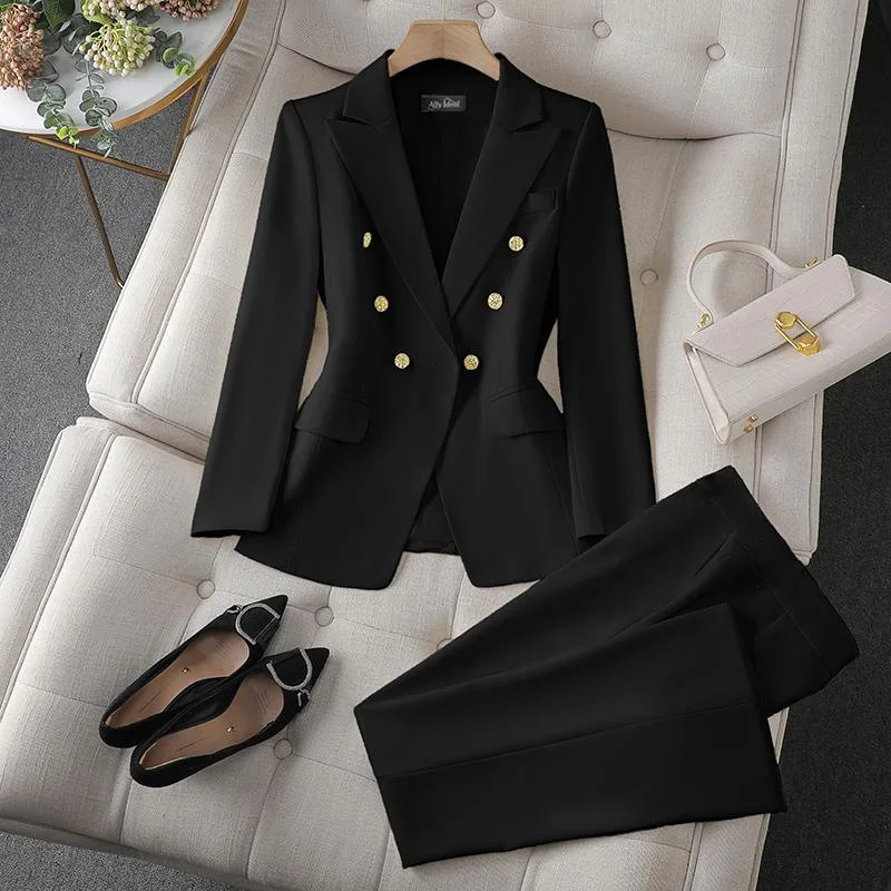 Ensemble Blazer Double Boutonnage + Pantalon Femme – Tenue Bureau Élégante X892