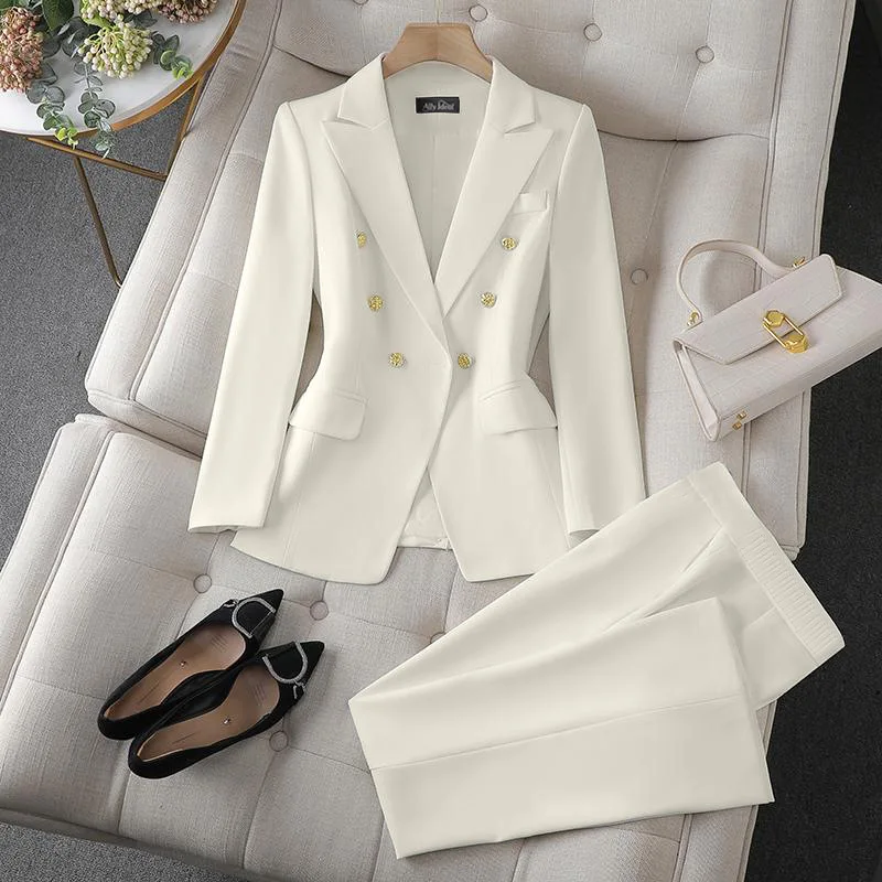 Ensemble Blazer Double Boutonnage + Pantalon Femme – Tenue Bureau Élégante X892