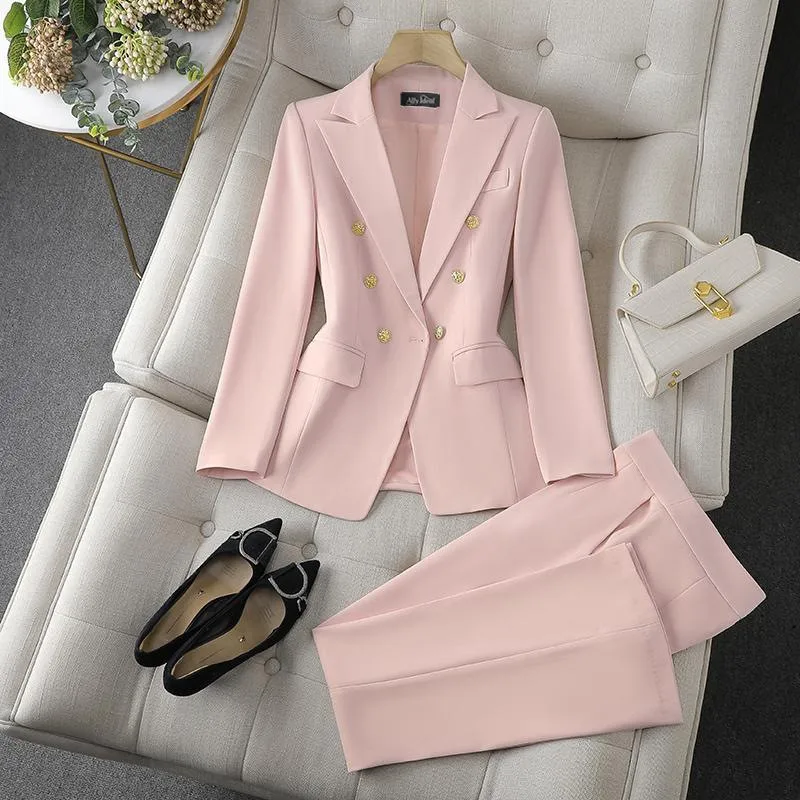 Ensemble Blazer Double Boutonnage + Pantalon Femme – Tenue Bureau Élégante X892