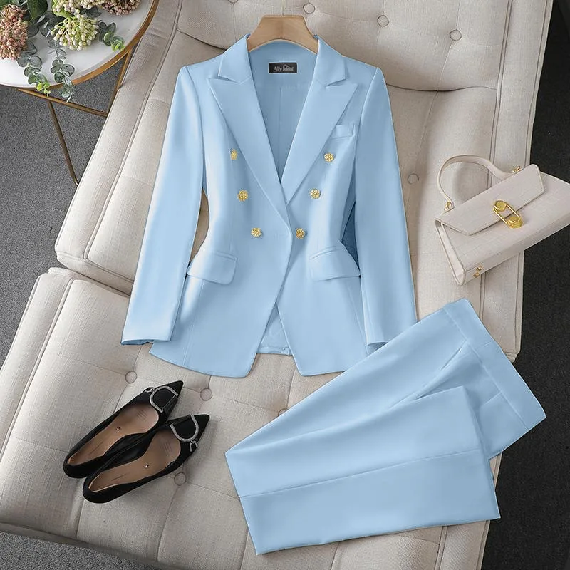Ensemble Blazer Double Boutonnage + Pantalon Femme – Tenue Bureau Élégante X892