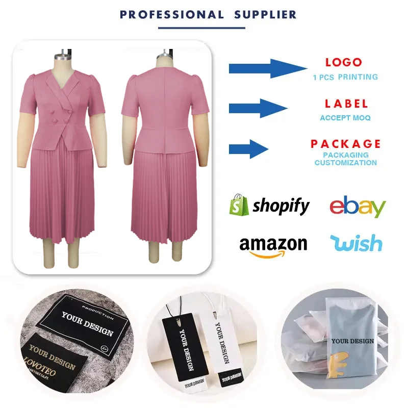 Robe plissée femme col tailleur double boutonnage – Style bureau chic & décontracté