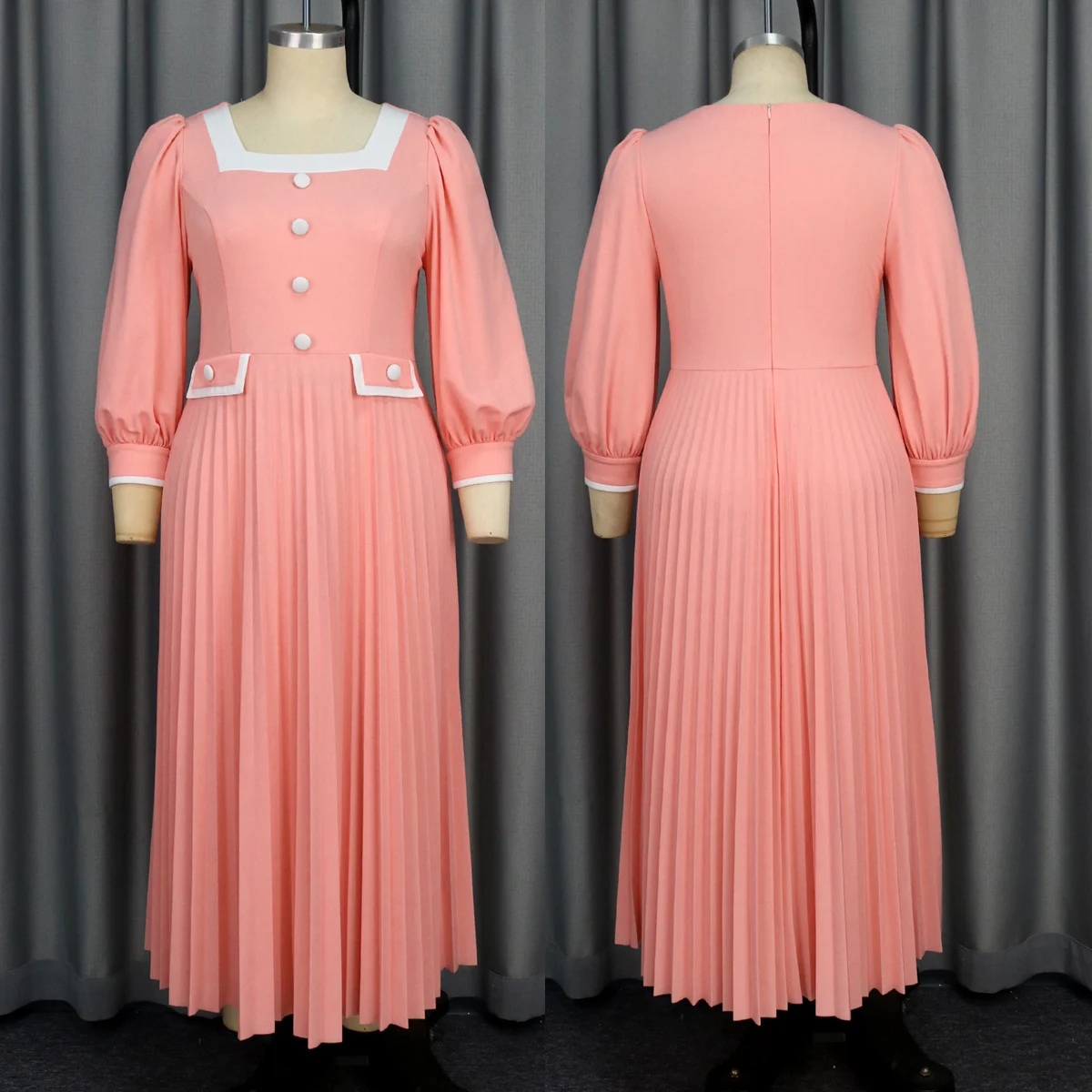 Robe de bureau femme col carré bicolore | Coupe A-line plissée élégante