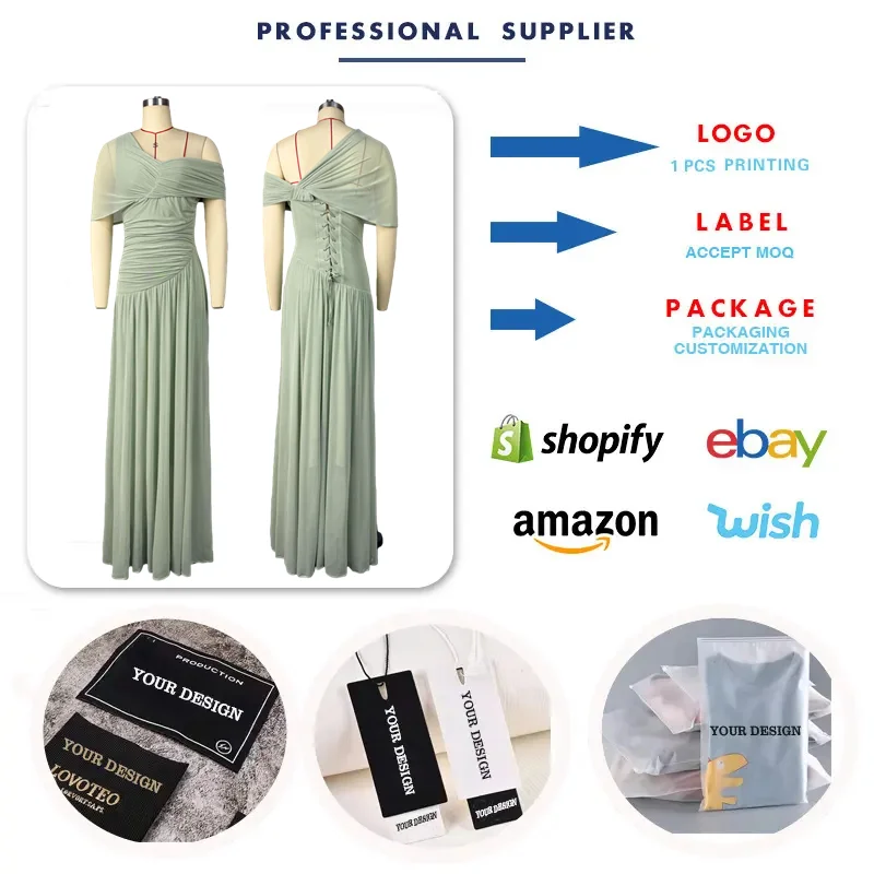 Robe Maxi Femme Col Asymétrique Taille Haute | Élégante & Décontractée Manches Courtes Plissée