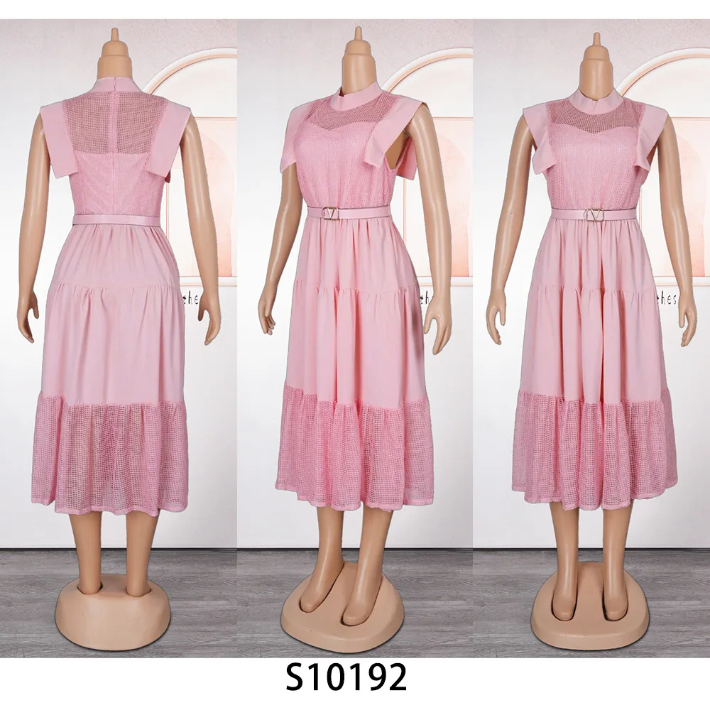 Robe Midi Grande Taille S10192 – Dentelle Élégante Sans Manches Style Africain Femme