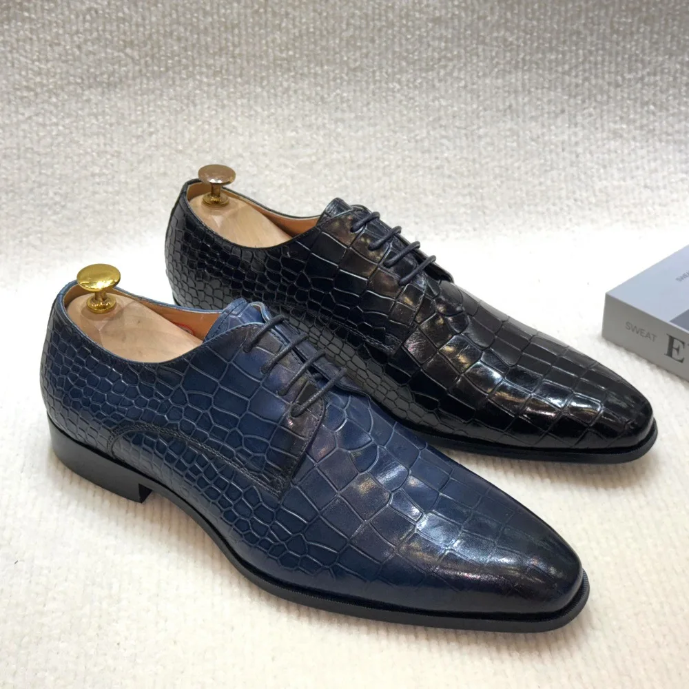 Chaussures Oxford Derby en cuir véritable pour homme – Style luxe gaufré à lacets L02-310A