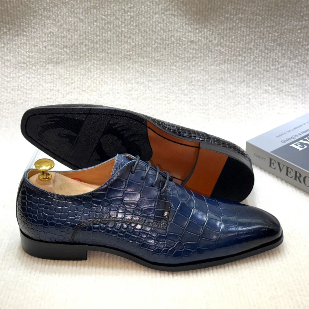 Chaussures Oxford Derby en cuir véritable pour homme – Style luxe gaufré à lacets L02-310A