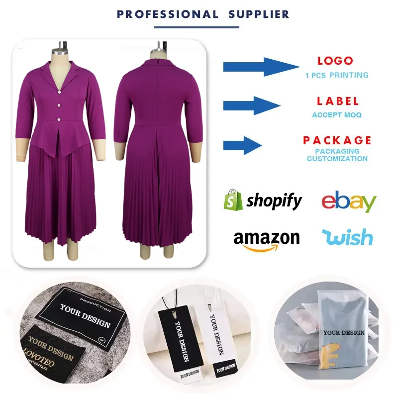 Robe Trapèze Élégante Col V Plissée | Taille Haute | Bureau & Quotidien | Violet
