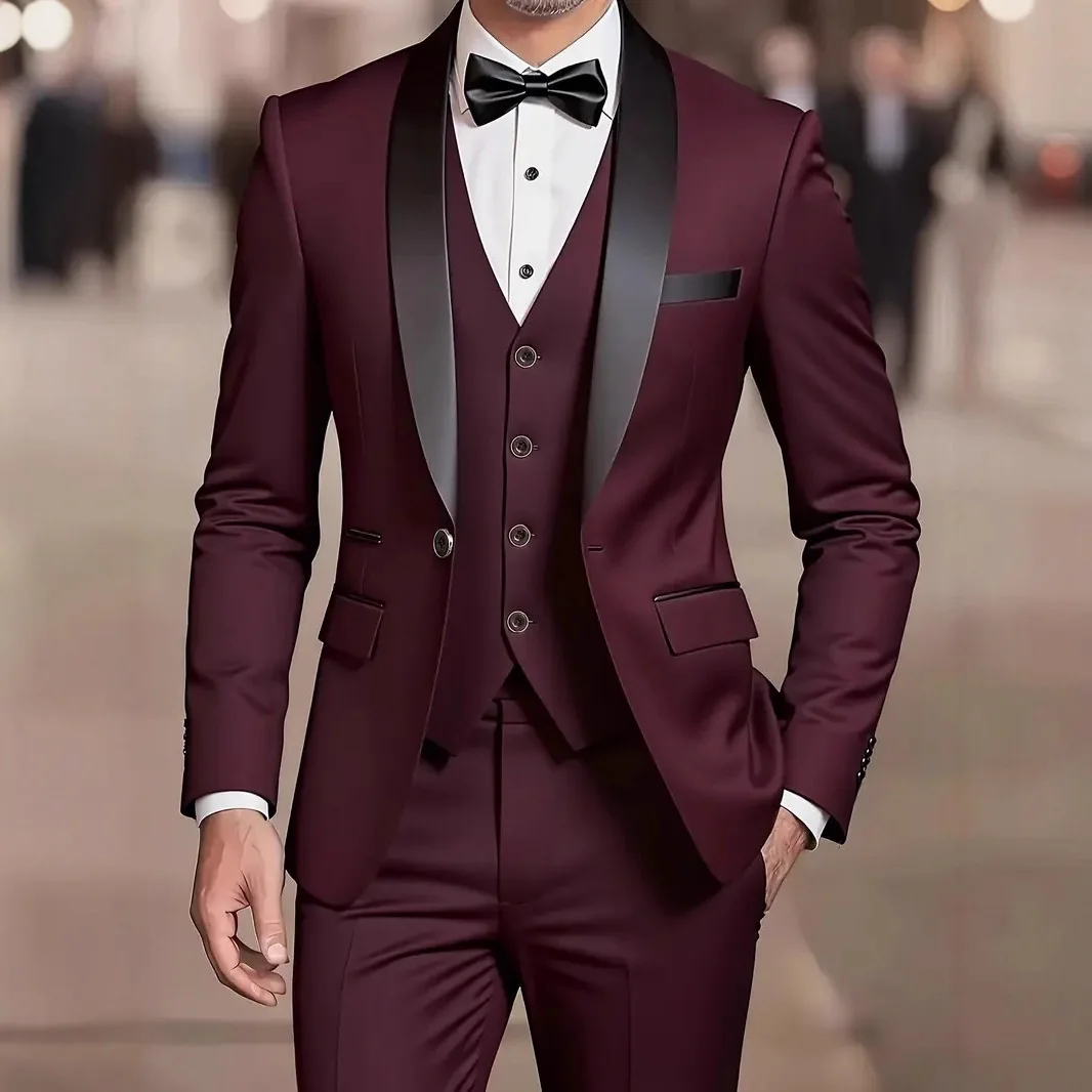 Costume 3 pièces homme Y2605 – Veste col châle + Gilet + Pantalon | Mariage & Business