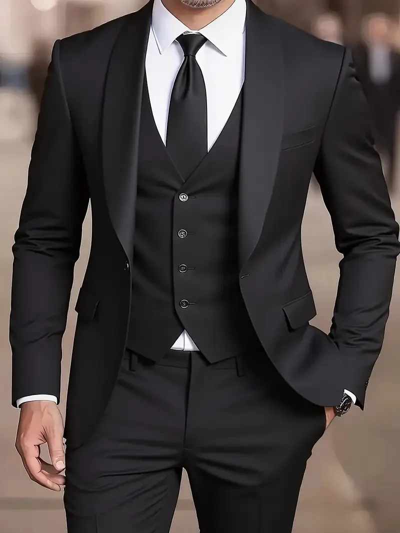 Costume 3 pièces homme Y2605 – Veste col châle + Gilet + Pantalon | Mariage & Business